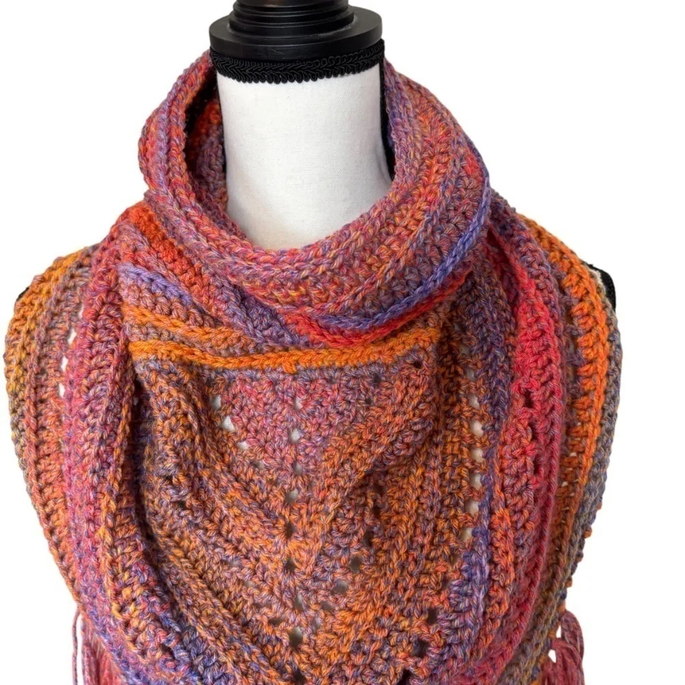 Handcrafted Crochet Cowl Neck Scarf‎ With Fringe New Handmade by Seller Knit